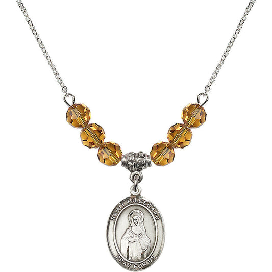 Sterling Silver Saint Hildegard von Bingen Birthstone Necklace with Topaz Beads - 8260