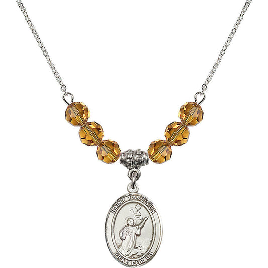 Sterling Silver Saint Tarcisius Birthstone Necklace with Topaz Beads - 8261