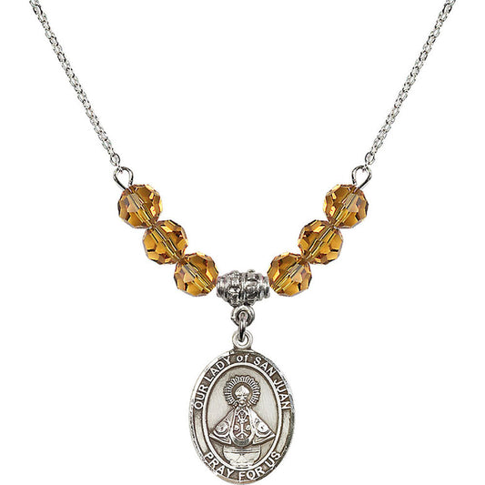 Sterling Silver Our Lady of San Juan Birthstone Necklace with Topaz Beads - 8263