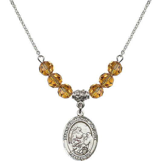 Sterling Silver Saint Bernard of Montjoux Birthstone Necklace with Topaz Beads - 8264