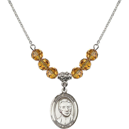 Sterling Silver Saint Eugene de Mazenod Birthstone Necklace with Topaz Beads - 8266