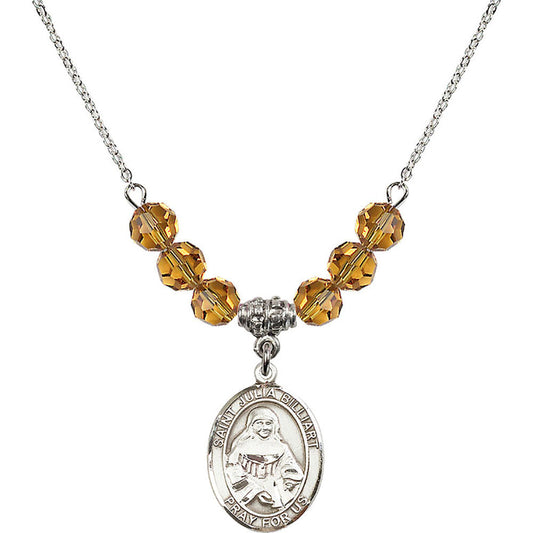 Sterling Silver Saint Julia Billiart Birthstone Necklace with Topaz Beads - 8267