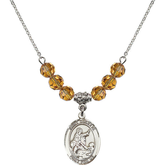 Sterling Silver Saint Colette Birthstone Necklace with Topaz Beads - 8268