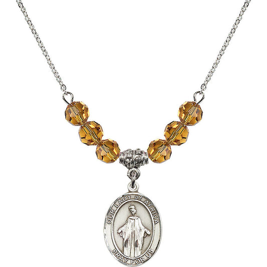 Sterling Silver Our Lady of Africa Birthstone Necklace with Topaz Beads - 8269