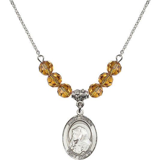 Sterling Silver Saint Bruno Birthstone Necklace with Topaz Beads - 8270