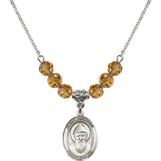 Sterling Silver Saint Sharbel Birthstone Necklace with Topaz Beads - 8271