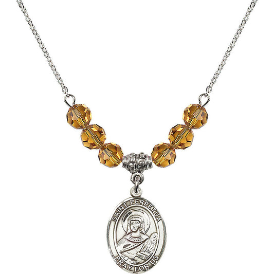 Sterling Silver Saint Perpetua Birthstone Necklace with Topaz Beads - 8272