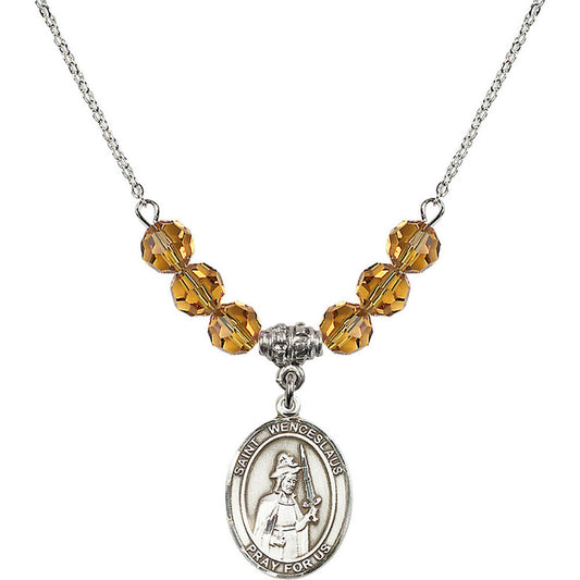 Sterling Silver Saint Wenceslaus Birthstone Necklace with Topaz Beads - 8273