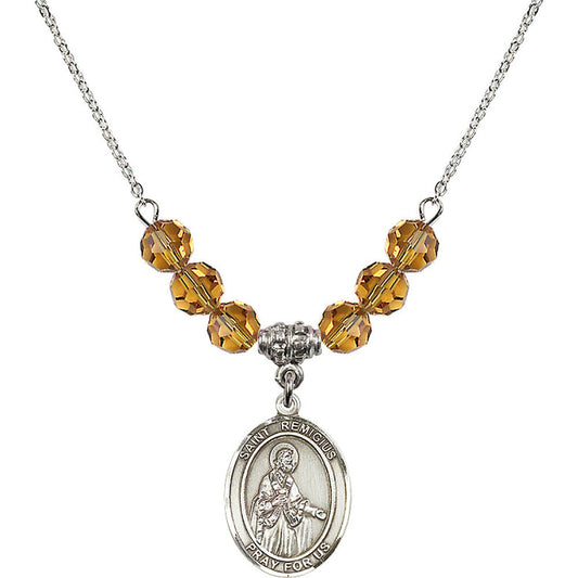 Sterling Silver Saint Remigius of Reims Birthstone Necklace with Topaz Beads - 8274