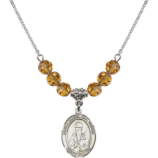 Sterling Silver Saint Basil the Great Birthstone Necklace with Topaz Beads - 8275