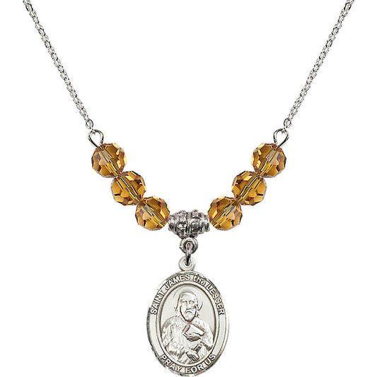 Sterling Silver Saint James the Lesser Birthstone Necklace with Topaz Beads - 8277