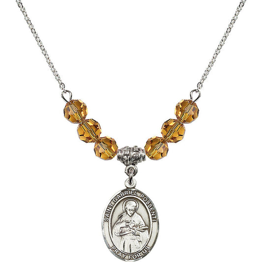 Sterling Silver Saint Gabriel Possenti Birthstone Necklace with Topaz Beads - 8279