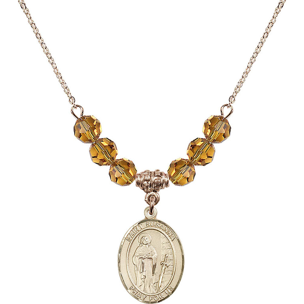 14kt Gold Filled Saint Susanna Birthstone Necklace with Topaz Beads - 8280