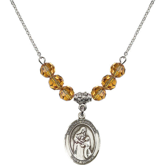 Sterling Silver Blessed Caroline Gerhardinger Birthstone Necklace with Topaz Beads - 8281