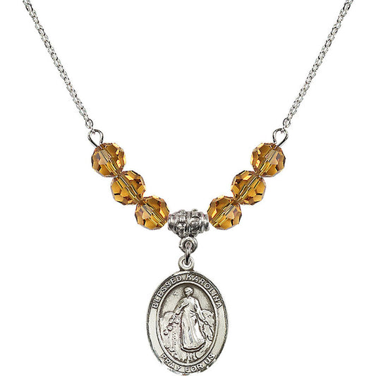 Sterling Silver Blessed Karolina Kozkowna Birthstone Necklace with Topaz Beads - 8283