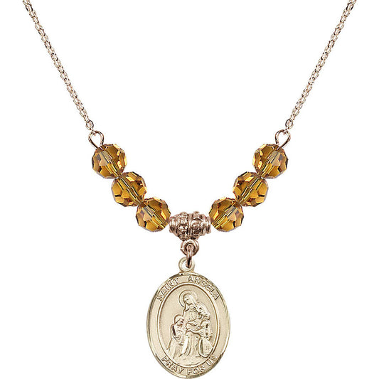 14kt Gold Filled Saint Angela Merici Birthstone Necklace with Topaz Beads - 8284