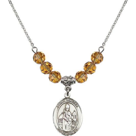 Sterling Silver Saint Walter of Pontoise Birthstone Necklace with Topaz Beads - 8285