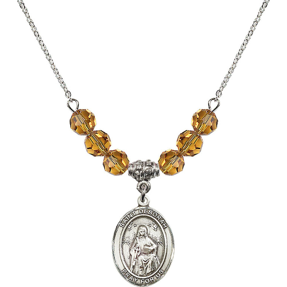 Sterling Silver Saint Deborah Birthstone Necklace with Topaz Beads - 8286