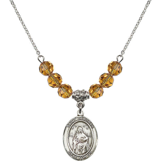Sterling Silver Saint Deborah Birthstone Necklace with Topaz Beads - 8286