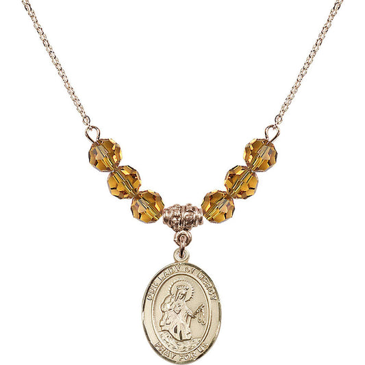 14kt Gold Filled Our Lady of Mercy Birthstone Necklace with Topaz Beads - 8289
