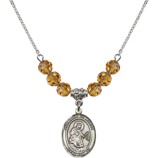 Sterling Silver Our Lady of Mercy Birthstone Necklace with Topaz Beads - 8289