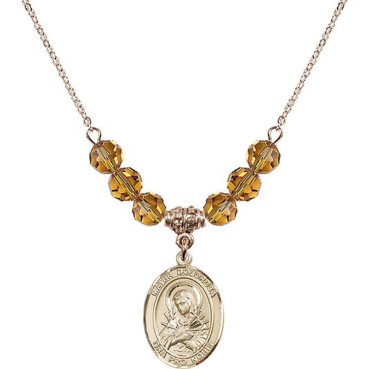 14kt Gold Filled Mater Dolorosa Birthstone Necklace with Topaz Beads - 8290