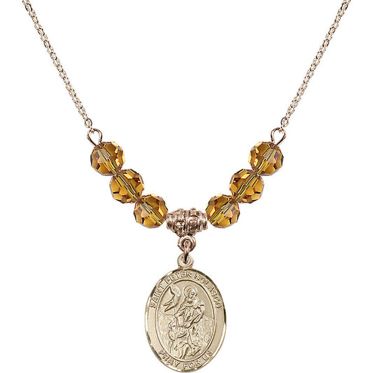 14kt Gold Filled Saint Peter Nolasco Birthstone Necklace with Topaz Beads - 8291
