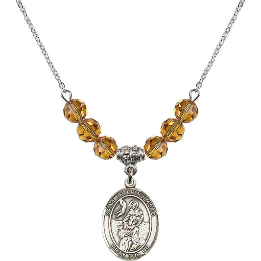 Sterling Silver Saint Peter Nolasco Birthstone Necklace with Topaz Beads - 8291