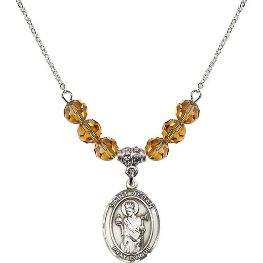 Sterling Silver Saint Aedan of Ferns Birthstone Necklace with Topaz Beads - 8293