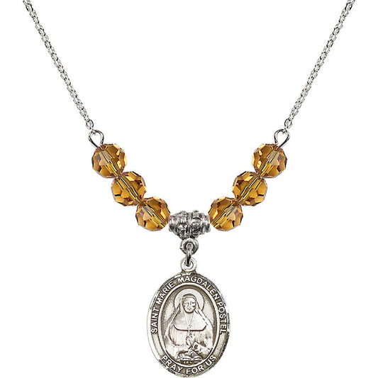 Sterling Silver Saint Marie Magdalen Postel Birthstone Necklace with Topaz Beads - 8294