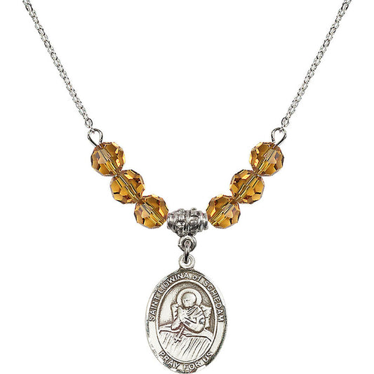 Sterling Silver Saint Lidwina of Schiedam Birthstone Necklace with Topaz Beads - 8297