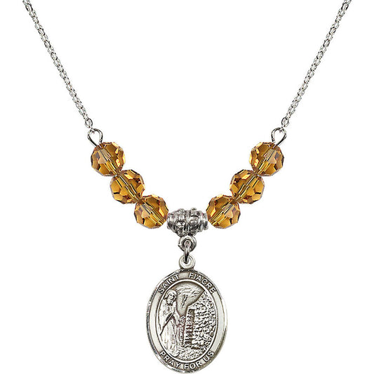 Sterling Silver Saint Fiacre Birthstone Necklace with Topaz Beads - 8298