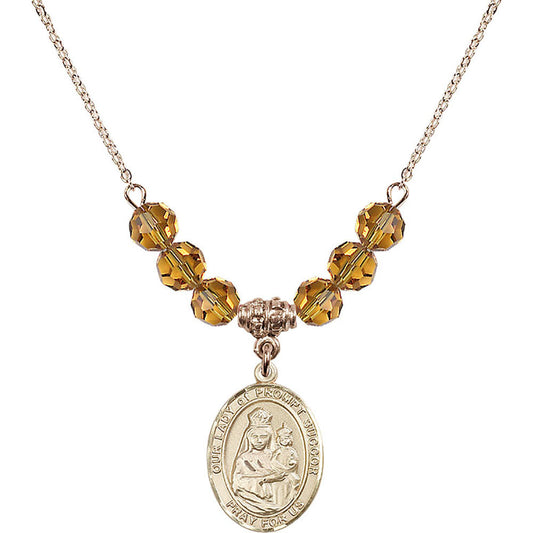 14kt Gold Filled Our Lady of Prompt Succor Birthstone Necklace with Topaz Beads - 8299