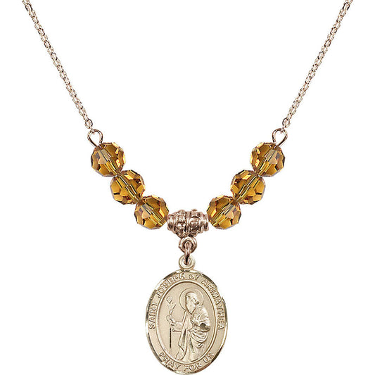 14kt Gold Filled Saint Joseph of Arimathea Birthstone Necklace with Topaz Beads - 8300