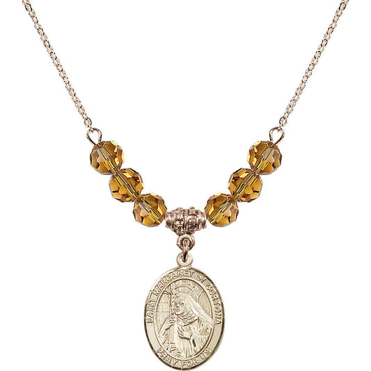14kt Gold Filled Saint Margaret of Cortona Birthstone Necklace with Topaz Beads - 8301