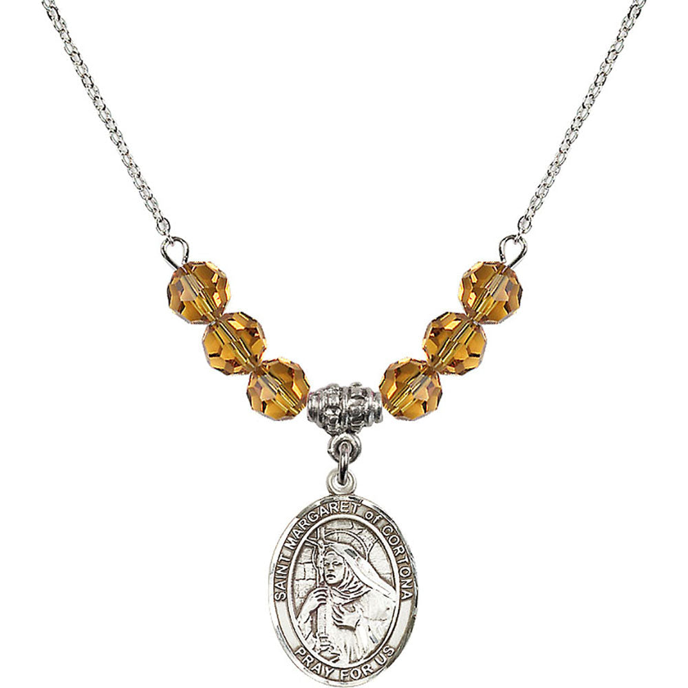 Sterling Silver Saint Margaret of Cortona Birthstone Necklace with Topaz Beads - 8301