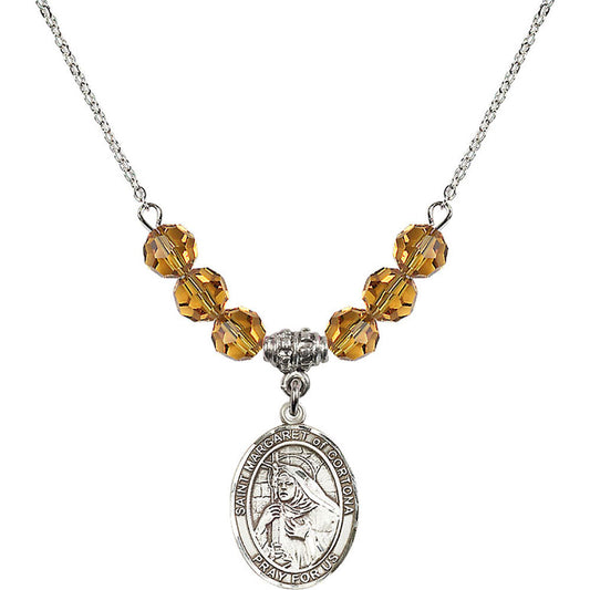 Sterling Silver Saint Margaret of Cortona Birthstone Necklace with Topaz Beads - 8301