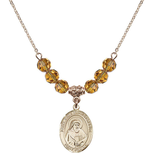14kt Gold Filled Saint Bede the Venerable Birthstone Necklace with Topaz Beads - 8302