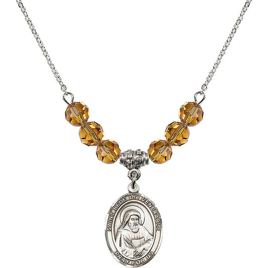 Sterling Silver Saint Bede the Venerable Birthstone Necklace with Topaz Beads - 8302
