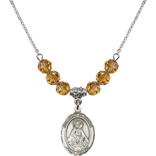 Sterling Silver Our Lady of Olives Birthstone Necklace with Topaz Beads - 8303