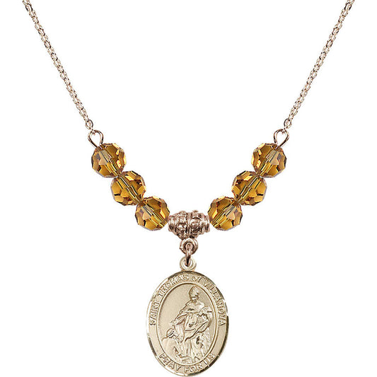 14kt Gold Filled Saint Thomas of Villanova Birthstone Necklace with Topaz Beads - 8304