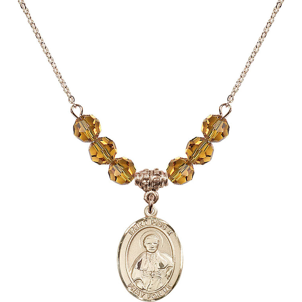 14kt Gold Filled Saint Pius X Birthstone Necklace with Topaz Beads - 8305