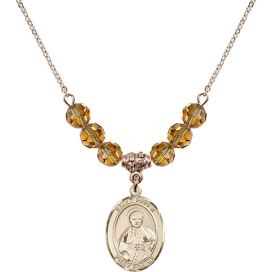 14kt Gold Filled Saint Pius X Birthstone Necklace with Topaz Beads - 8305