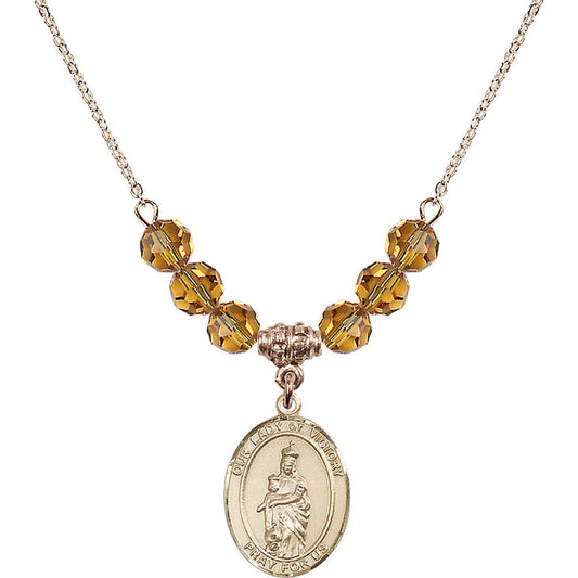 14kt Gold Filled Our Lady of Victory Birthstone Necklace with Topaz Beads - 8306
