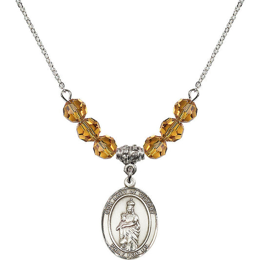 Sterling Silver Our Lady of Victory Birthstone Necklace with Topaz Beads - 8306