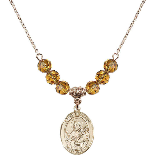 14kt Gold Filled Saint Meinrad of Einsiedeln Birthstone Necklace with Topaz Beads - 8307