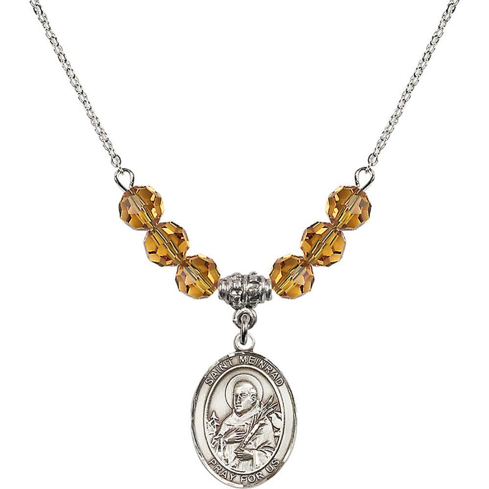 Sterling Silver Saint Meinrad of Einsiedeln Birthstone Necklace with Topaz Beads - 8307