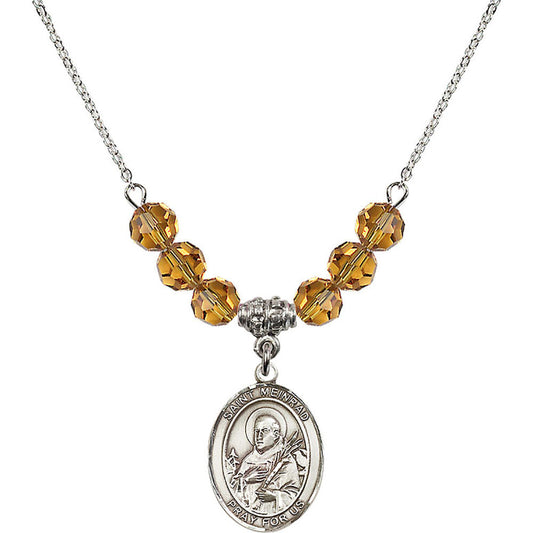 Sterling Silver Saint Meinrad of Einsiedeln Birthstone Necklace with Topaz Beads - 8307