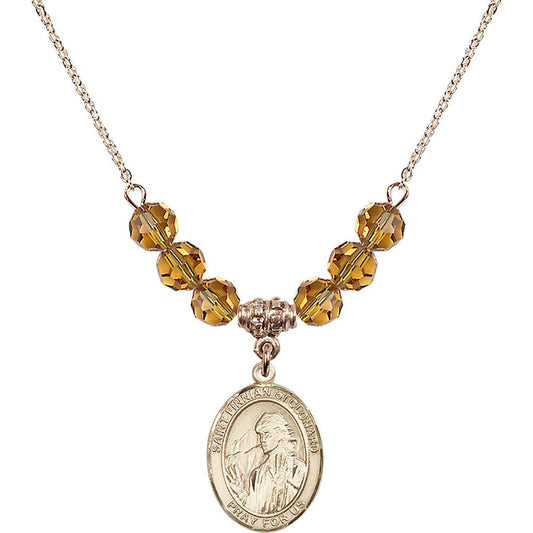 14kt Gold Filled Saint Finnian of Clonard Birthstone Necklace with Topaz Beads - 8308
