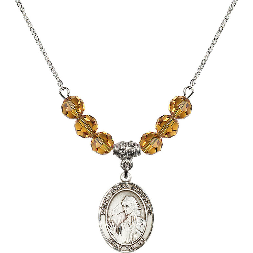 Sterling Silver Saint Finnian of Clonard Birthstone Necklace with Topaz Beads - 8308